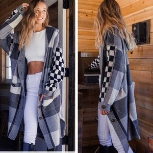 Boho Multi Plaid Fabric Hoody Cardigan